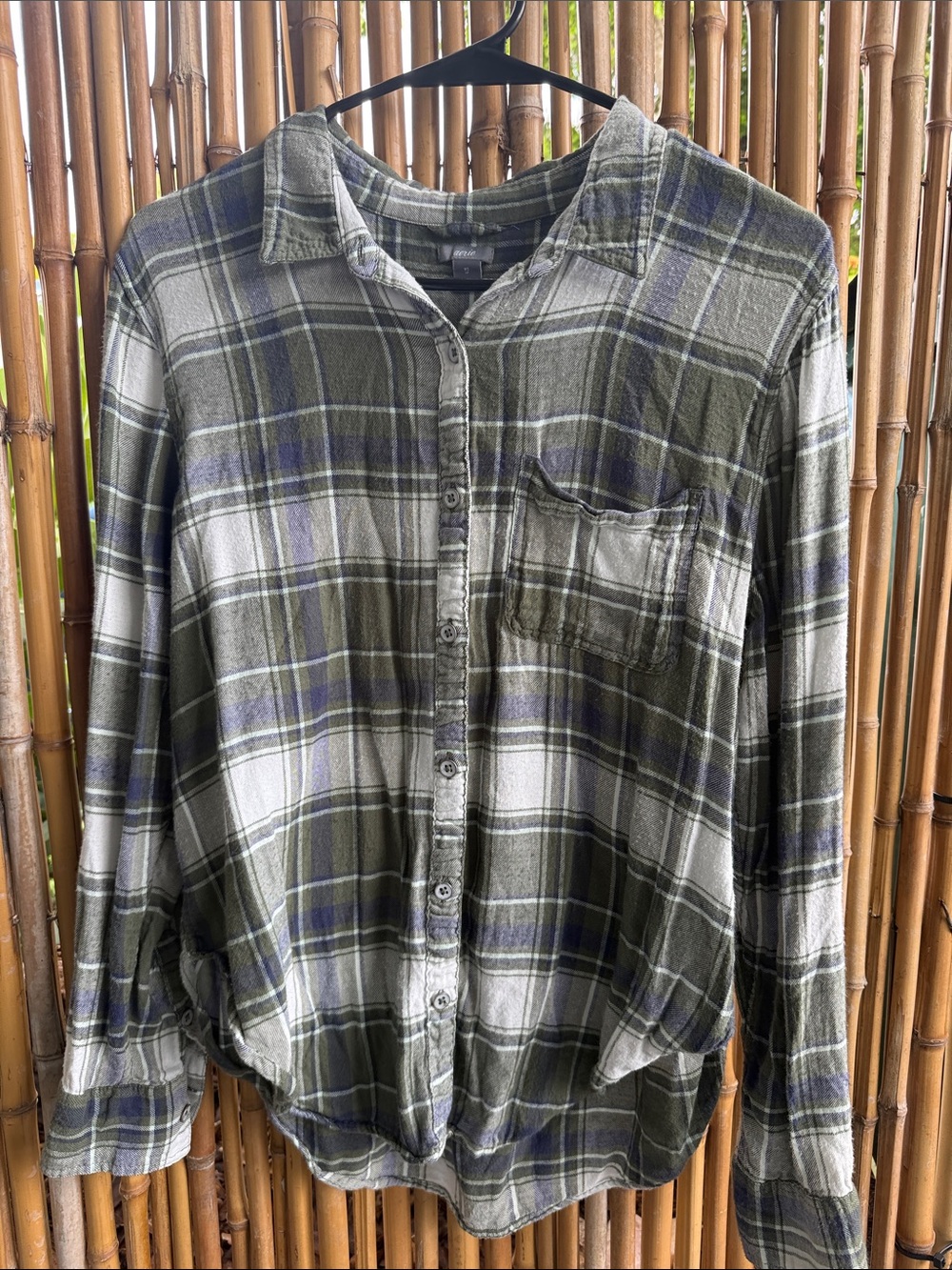 aerie Olive and Gray Plaid Button-Down Shirt
